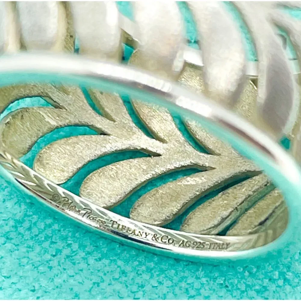 Tiffany & Co. Paloma Picasso Villa Palm Leaf Wide Silver Ring Band Size 4.75